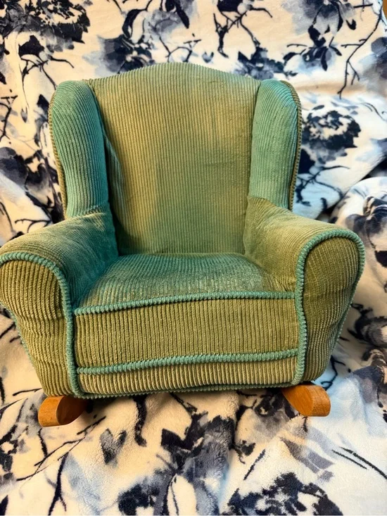 Vintage Green Corduroy Mini Accent Armchair - Perfect For Dolls or Bear Decor
