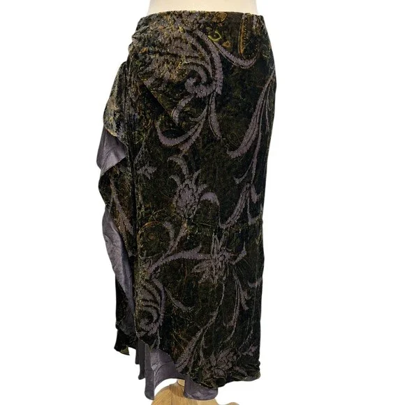 Vintage Y2K Lauren Ralph Lauren Skirt Large Burnout Velvet Silk Blend Paisley