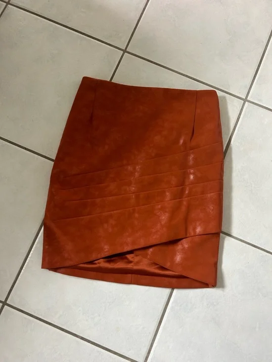 Guess Burnt Orange Faux-Leather Wrap Mini Skirt