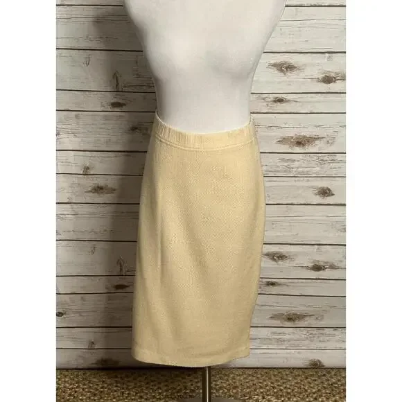 Vintage St. John Collection classic office siren cream knit pencil skirt Size 12