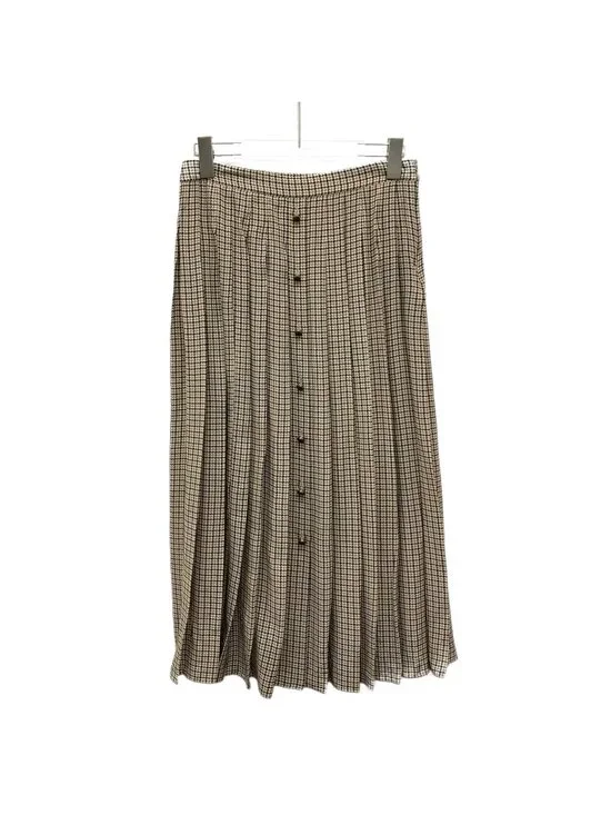 Prada 2023 Brown Houndstooth Silk Pleated A-Line Skirt