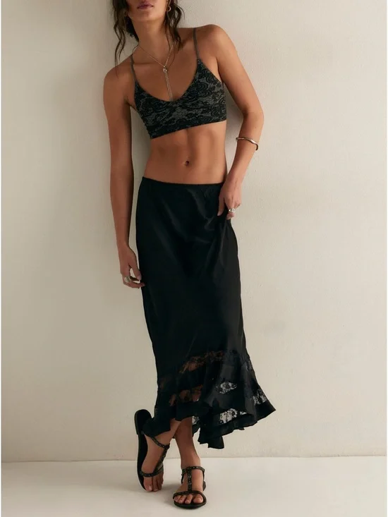 FP Long Lost Lover MIDI slip skirt in Black