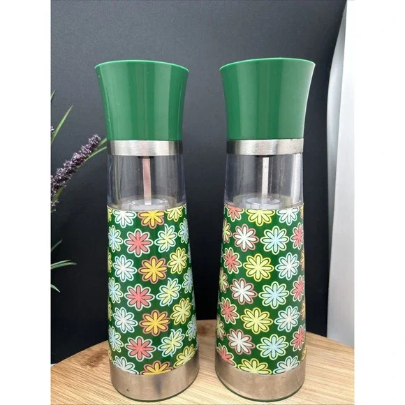 Salt &‎ Pepper Grinder Set Green Push Button Acrylic Stainless Battery Power