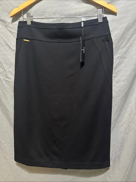 Tahari Black Pencil Skirt with Gold Tone Logo