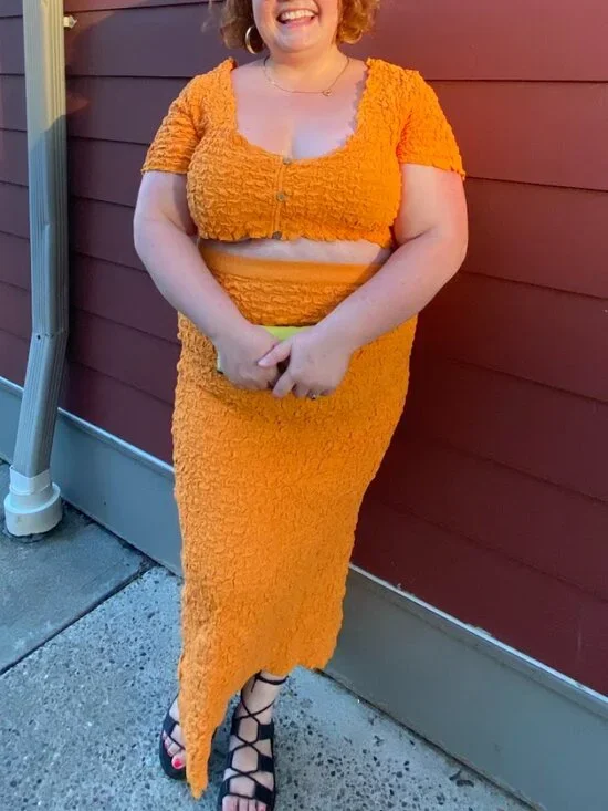 Free People Double The Fun Orange Popcorn Skirt Sz Large Plus Size