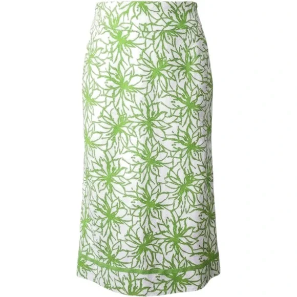 14/16 Linen Blend Midi Skirt Lime‎ Green Floral A-Line Summer Peasant Women