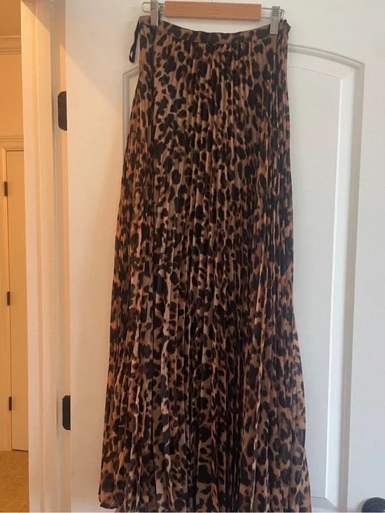L’AGENCE Leopard-Print Pleated Maxi Skirt – Brown/Black (Size 2)