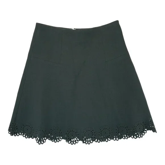 Loft Skirt Womens Size 0 Lined Black Scalloped Knee Length Back Zip‎ MSRP $80