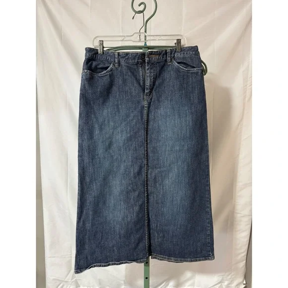 Vintage Eddie Bauer Long Denim Skirt Womens 12 Blue Jean Midi Y2K k