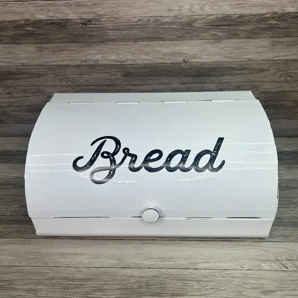 AuldHome Design Rustic White Bread Box Farmhouse Enamelware