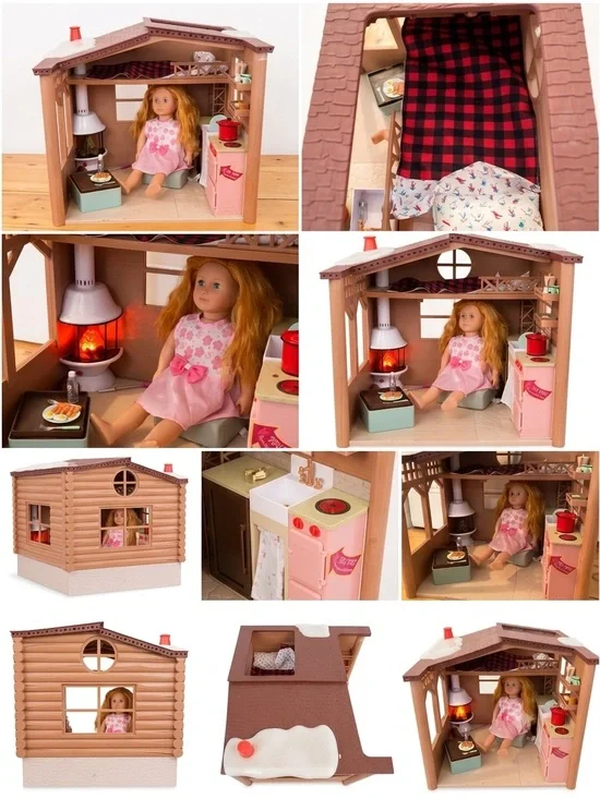 Doll Cabin Playset with Blonde Doll - Pink & Brown