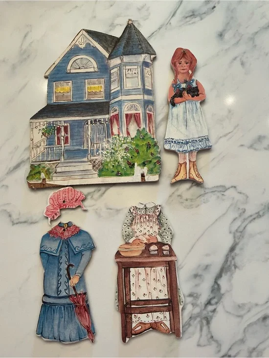 Blue Victorian Doll and House Playset - Decorative Paper Dolls