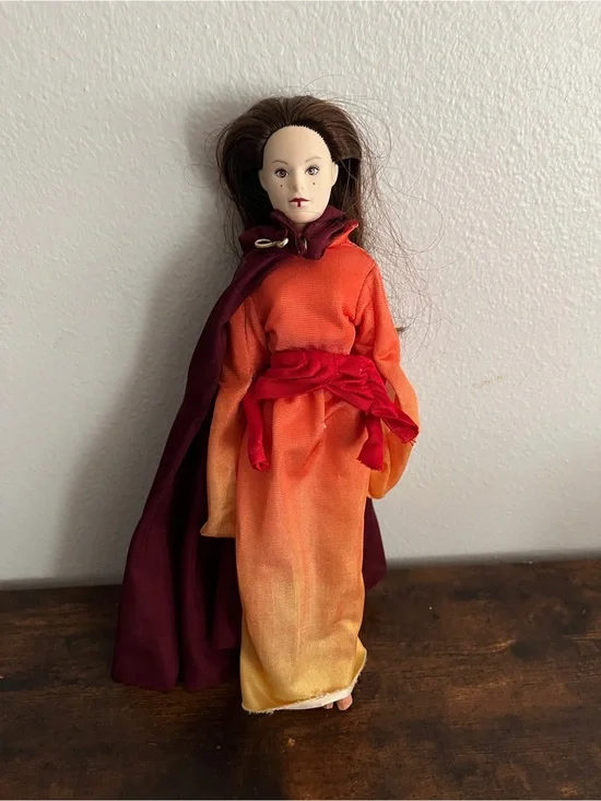 Handmade Orange Gradient Cloth Doll with Burgundy Cape