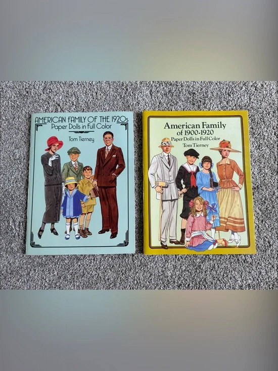 Set of 2 Vintage Style Paper Doll Books - Aqua & Yellow Covers