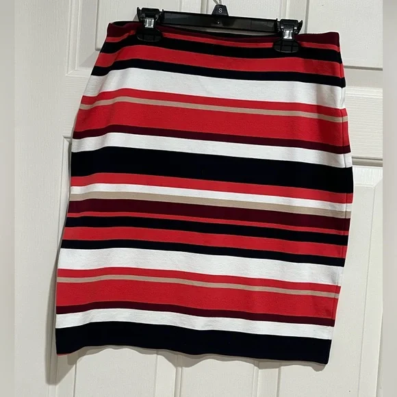 ANN TAYLOR HORIZONTAL STRIPE ELASTIC WAIST STRETCH KNIT PENCIL MINI SKIRT SIZE 4