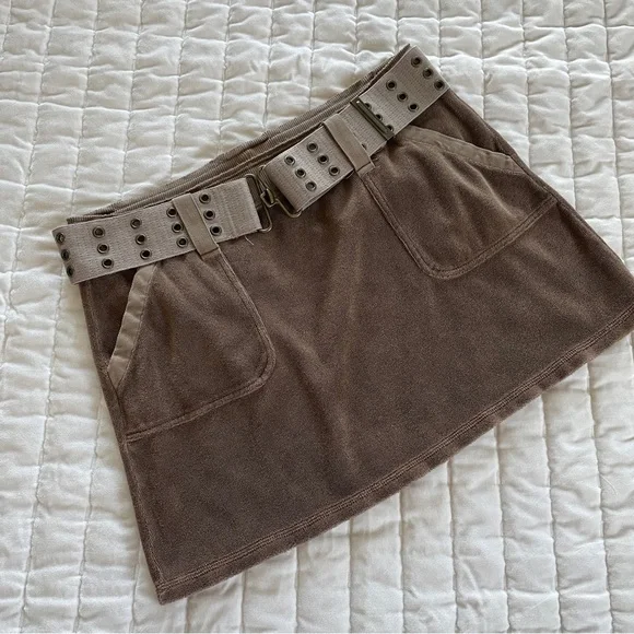 Juicy couture rare vintage Y2K mini cargo brown terrycloth skirt with belt
