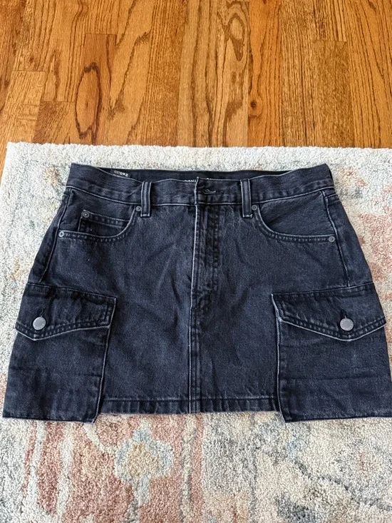 Denim Forum Black Cargo Pocket Denim Mini Skirt