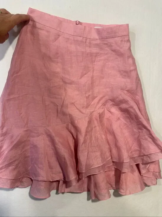 Sandro Paris Pink Linen Blend Asymmetrical Ruffle Mini Skirt Size 0 / XS