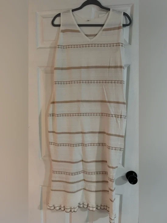 Cream and Tan Striped Midi Skirt maternity