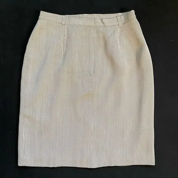 Talbots Pencil Skirt Womens 2P Brown White Pinstripe Excellent‎ Italian Fabric