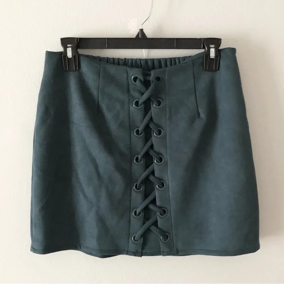SHINESTAR Faux Suede Lace-Up Mini Skirt