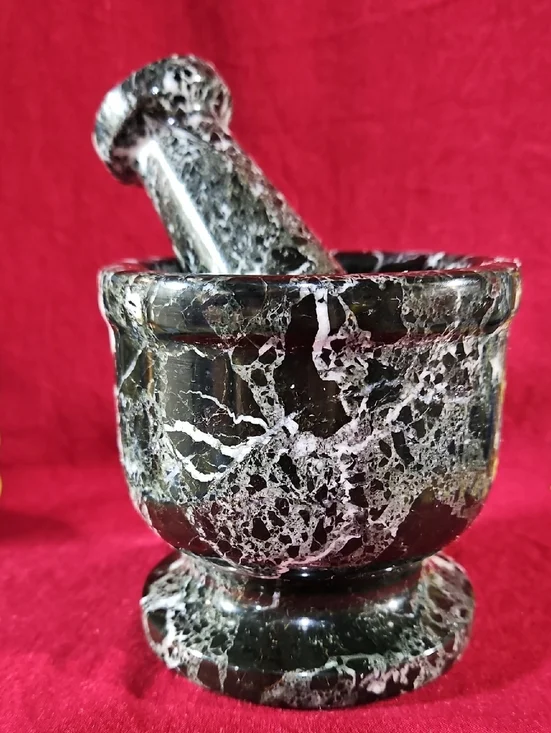 Exquisite Black Zebra Marble Mortar and Pestle Set, Heavy Stone