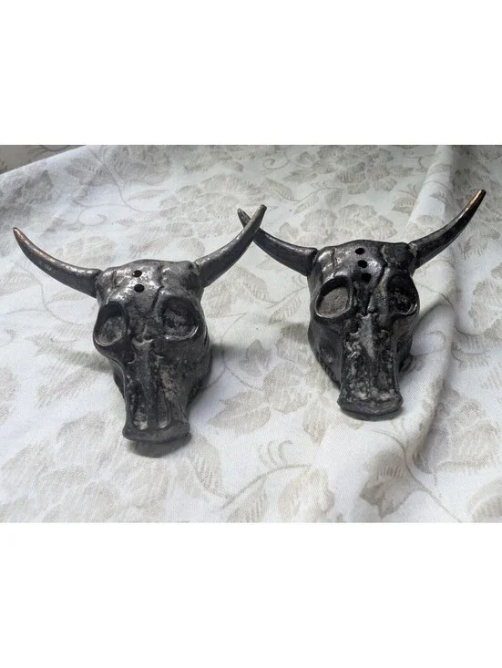 Vintage Metal Bull Skull Salt and Pepper Shakers