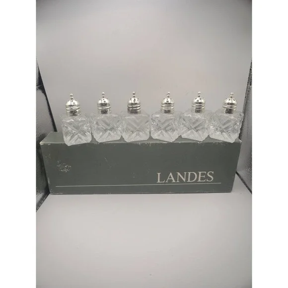 Landes Crystal Cut Glass Salt Pepper Shakers Set 6 Clear Vintage MCM w/ Box