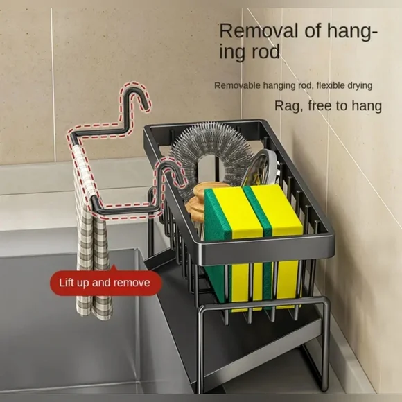 Gray Dish Drying Rack And Sponge Holder