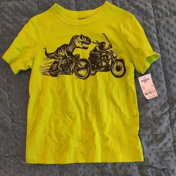 OSH kosh dino bike tee yellow and black size 6 nwt