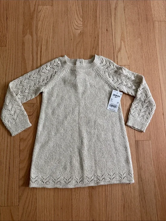 NWT OshKosh B'gosh Knit Sweater Dress - Cream with Gold Accent
