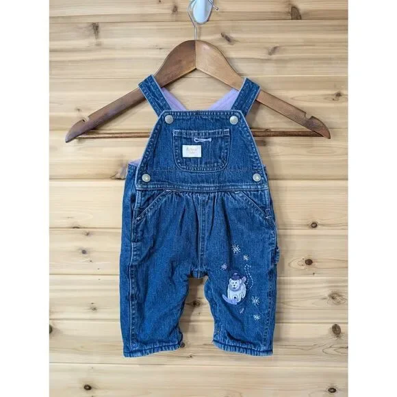Vintage Oshkosh B'Gosh Overalls 3 Months‎ Purple Fleece Lined Polar Bear