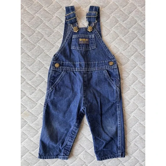 OshKosh B'gosh Overalls Boys 18-24 Months Blue Denim Vestbak Vintage USA