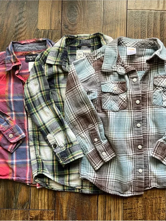 Boys Plaid Button-Down Shirt lot - Blue, Green  flannel