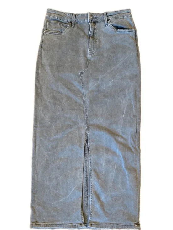 Kut from the kloth Sz 4 Long Maxi Skirt Gray Denim Kindra Boho Split Leg Womens