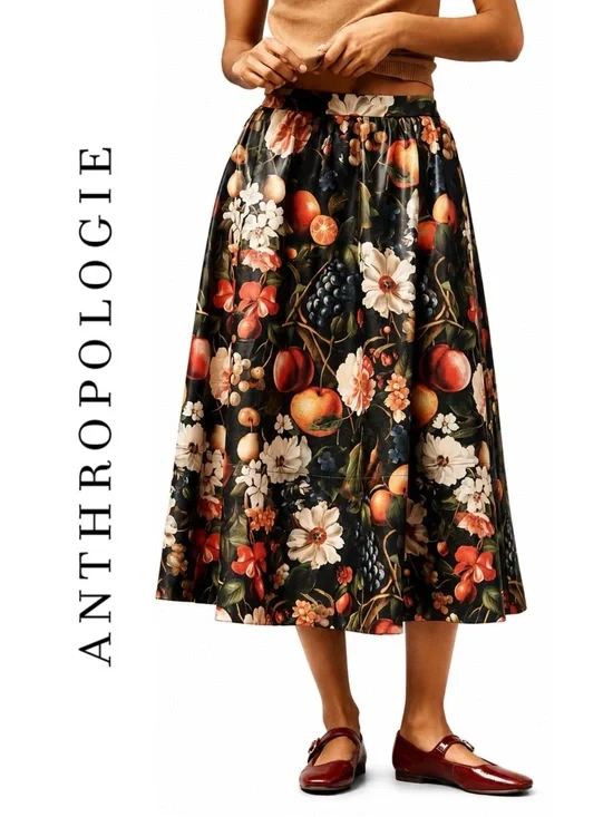 Anthropologie Jacie Faux Leather Midi Skirt by Maeve