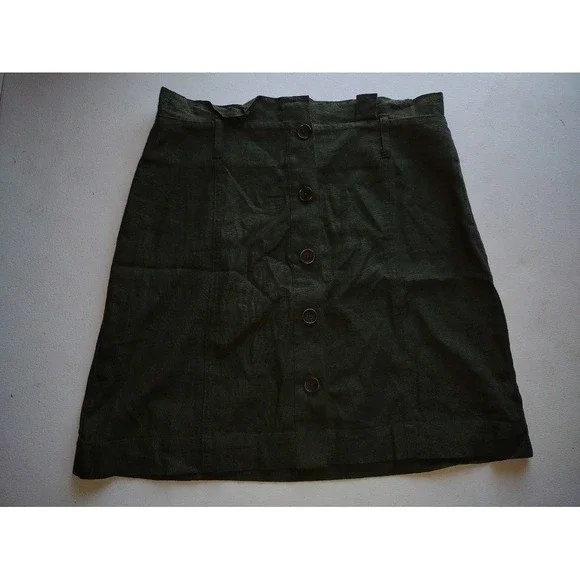 Banana Republic Button Front A Line linen Skirt Olive Green‎ Tall Size 10