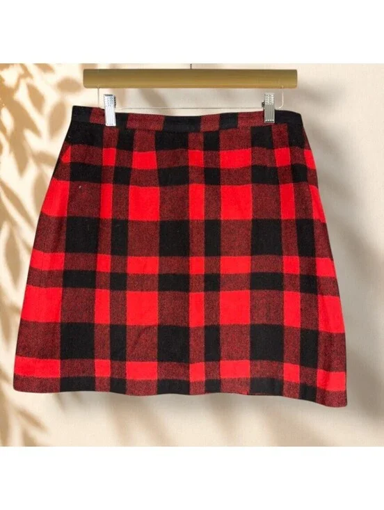 Limited America Mini Skirt Women 12 Red Plaid Short Cashmere Lined Mid Rise