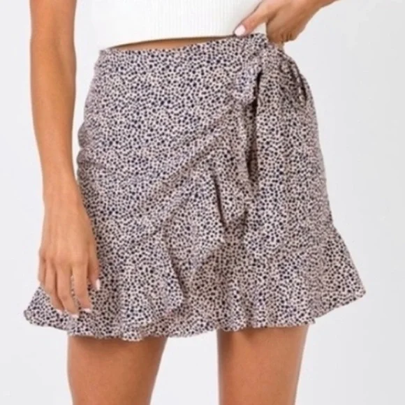 Princess Polly Tan and Blue Print Mali Ruffle Mini Skirt Size 0