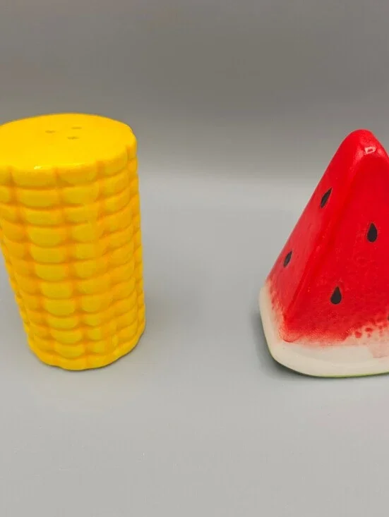 Ceramic Corn and Watermelon Salt and Pepper Shakers