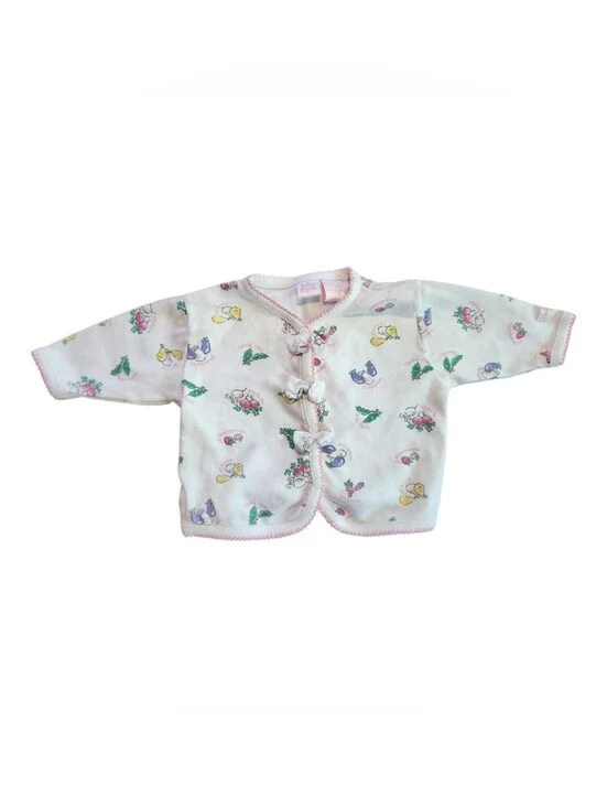 Vintage 90s Baby B'gosh Osh Kosh Vegetable Garden Print Bow Cardigan  3-6M Rare