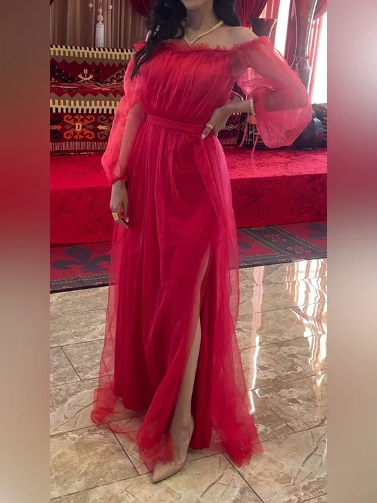 Red Sheer Maxi dress with Side Slit