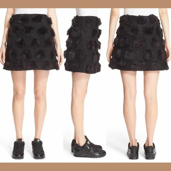 NWT $305 NICOPANDA Faux‎ Fur Dot Mini Skirt in Black [SZ 4 ]