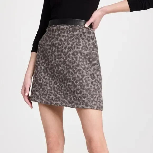 Club Monaco Leather Detail Wool Blend Centie Skirt in‎ Leopard Print Size 10 NWT