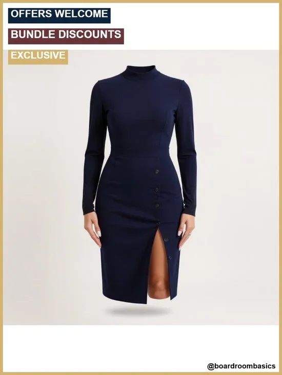 High Waist Pencil Skirt Button Slit Plaid Business Bodycon Midi Knee Length