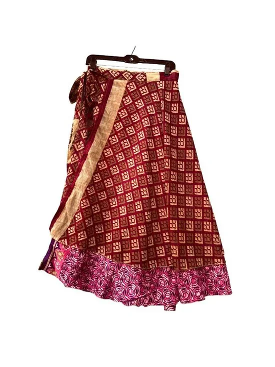 Festival Boho Wrap Midi Skirt Reversible Dopamine Size M Vibrant Purple Pink