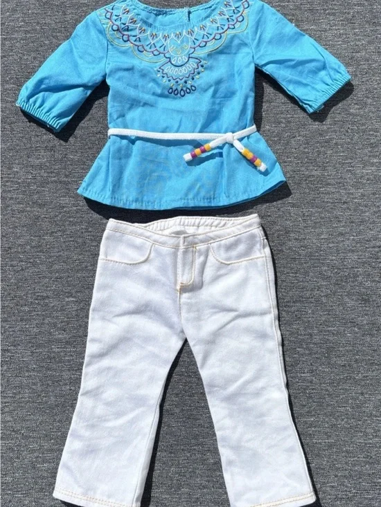 American Girl outfit of the year Saige Tunic white pants blue top 2 pieces -2013