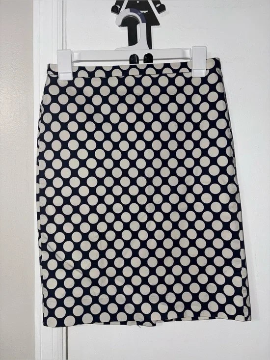 J.Crew Polka Dot Number 2 Pencil Skirt Navy & Cream size 00