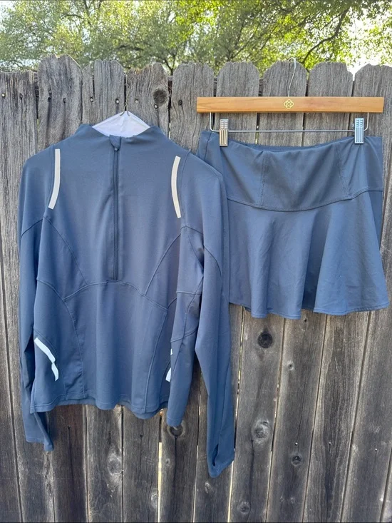 Lucky in Love Gray Athletic Skirt and Long-Sleeve Zip Top Set