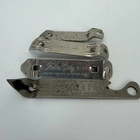 Lot of 4 Vintage Advertising Can/Bottle Openers-Falls City, Oertel, Royal Crown